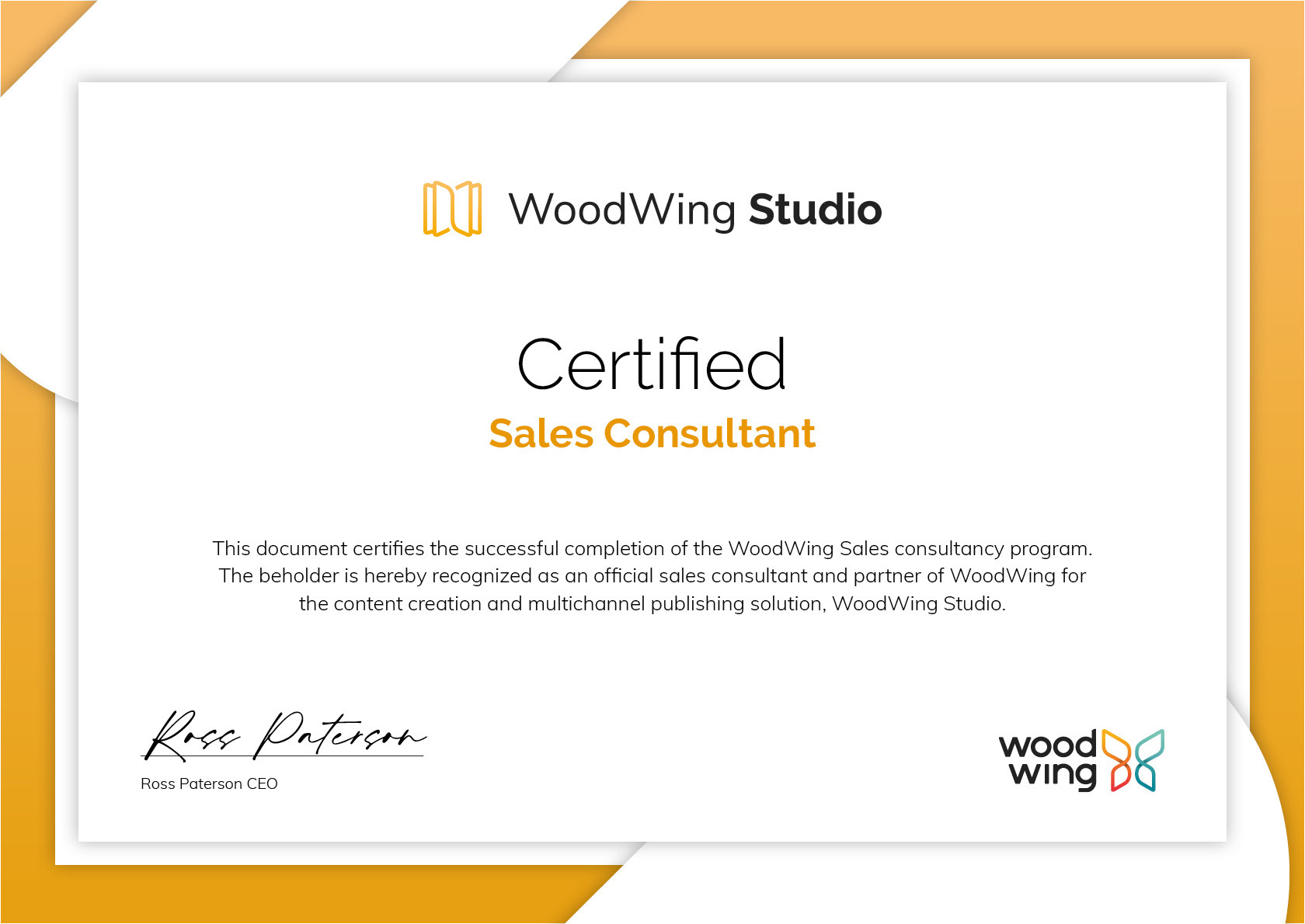 WoodWing Certificate - Certified Sales Consultant - WoodWing Studio WoodWing Certificate - Certified Sales Consultant - WoodWing Studio